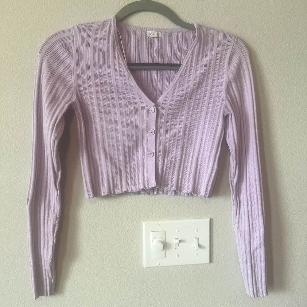 Garage Light Purple 3 Button Front Cardigan Lettuce Hem Slight Crop Size Small